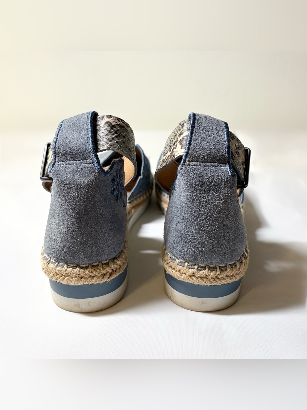Crown Vintage Brixie Powder Blue Espadrille Leather Scalloped Embroider Size 7 - Picture 6 of 14